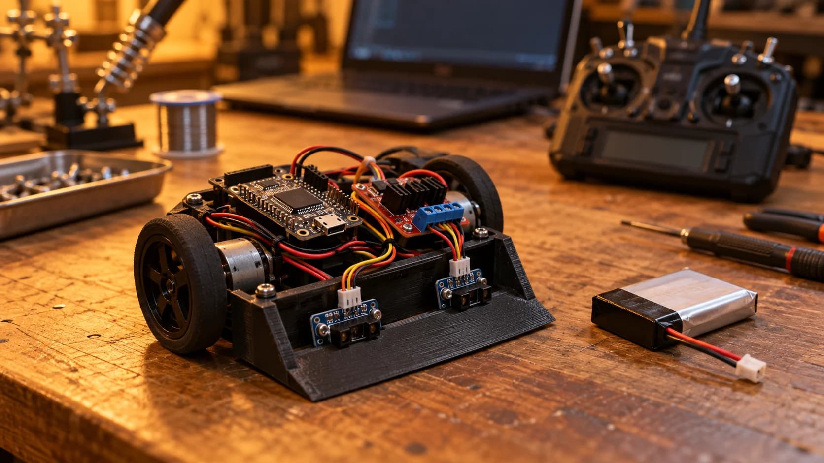 Electrónica de control dentro de un chasis de minisumo abierto